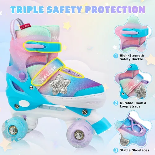 Vista 2 de Girls Roller Skates for Kids Boys, Adjustable Double Row Quad Skate with Light-Up Wheels, Gradient Star Design for Beginners Ages 3–12
