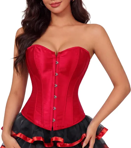 Vista 9 de Zhitunemi - Conjunto de lencería sensual para mujer, corsé de satén negro moldeador de cintura Beige