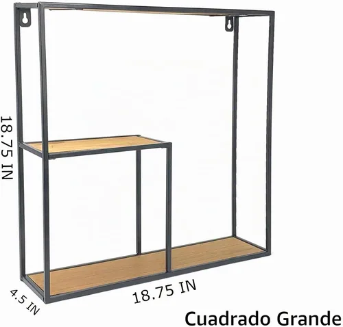 Vista 3 de allgala Juego de 4 estantes flotantes con marco de metal negro con acabado de madera