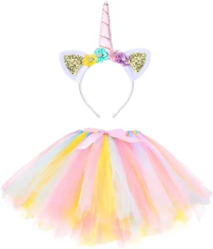 Vista 7 de Enfudid Disfraz de unicornio de princesa para niñas pequeñas, los disfraces de unicornio incluyen falda de malla, diadema de unicornio y ala de ángel