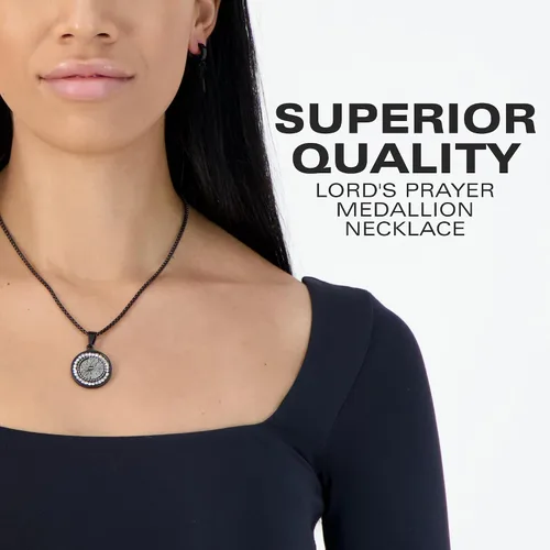 Vista 3 de Steeltime Stainless Steel Lords Prayer Necklace with Simulated Diamonds