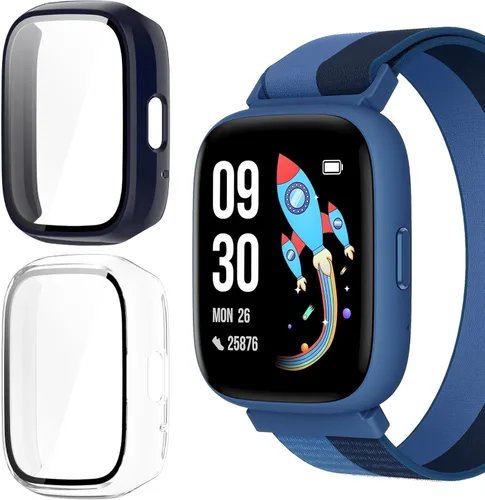 Vista 6 de Compatible con BIGGERFIVE Smart Watch, Lamshaw Hard PC Case con protector de pantalla compatible con BIGGERFIVE BW02 Smart Watch/Brave 2-1.8 negro