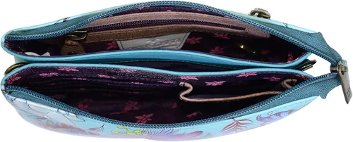 Vista 3 de Anuschka - Bolso cruzado de piel auténtica para mujer, con protección RFID, pintado a mano