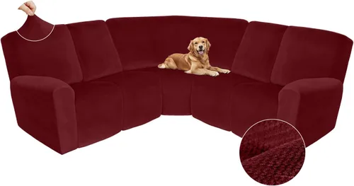 Vista 302 de Arfntevss Fundas de sofá seccional reclinable de terciopelo, Funda de sofá seccional de esquina para sofá reclinable, Funda elástica suave