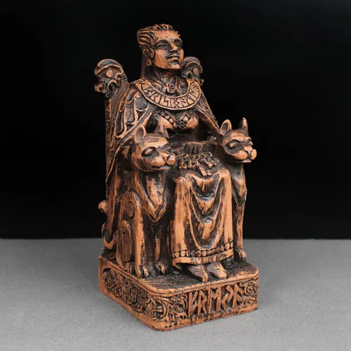 Vista 8 de Dryad Design Estatua de Freya Diosa nórdica del amor, guerra, magia y gatos, 7 3/4 pulgadas, decoración pagana vikinga para el hogar