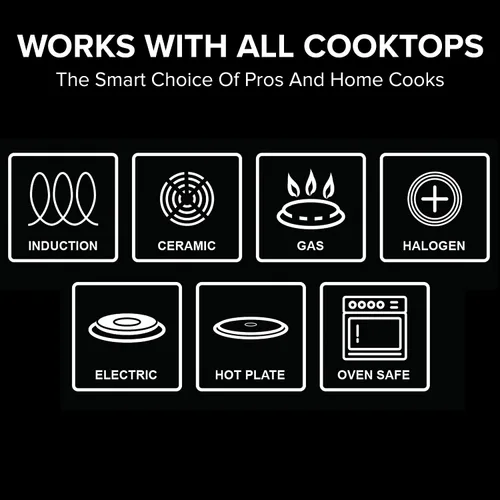 Vista 3 de Nuwave Sartén de acero inoxidable de tres capas con tapa, tecnología de calentamiento uniforme, construcción profunda 18/10, sin PTFE PFOA PFOS, 5QT