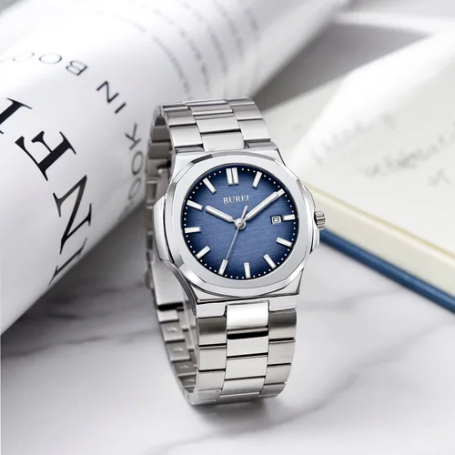 Vista 3 de BUREI Men Watches Gifts for Men Fashion Stainless Steel Analog Quartz Waterproof Watches for Mens