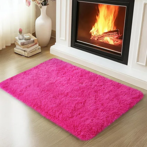 Vista 111 de Mugorn - Alfombras suaves y esponjosas de 2 x 3 pies para el hogar, alfombra pequeña con 4 mallas antideslizantes, color negro, 2 x 3 pies