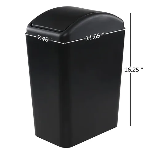 Vista 2 de Cubo de basura de plástico de 16 litros, cubo de basura con tapa abatible (negro)