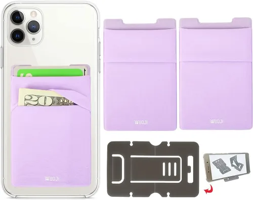 Vista 17 de Cartera para tarjetas de teléfono con bloqueo RFID, doble bolsillo seguro, ultradelgada, autoadhesiva, funda para tarjetas de crédito, calcomanía