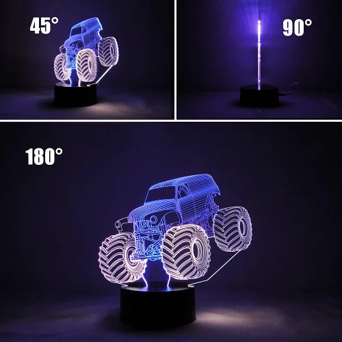 Vista 3 de Monster Jam Truck Lámpara LED de Ilusión 3D de Color Mixto Luz Nocturna de Carro Regalo de Cumpleaños Regalo de Festival para Niño Pequeño Bebé Niño