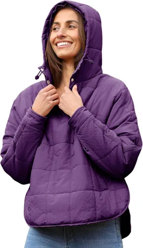 Vista 22 de QIBABU Chaqueta acolchada con capucha de gran tamaño para mujer, ligera, acolchada, manga larga, abrigo de invierno cálido