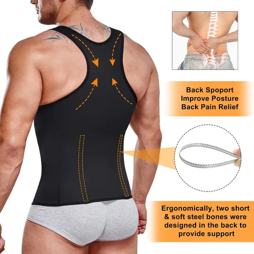 Vista 2 de SOLCYSX Camiseta de compresión para hombre para adelgazar el cuerpo, sin mangas, ajustada, con control de abdomen