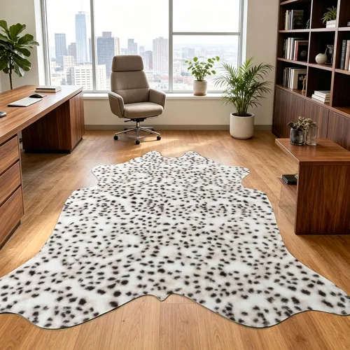 Vista 8 de Easycozy Alfombra de piel de vaca sintética con gran estampado de vaca, 3 x 4 pies, alfombra gruesa y elástica para dormitorio, sala de estar