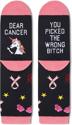 Vista 3 de HAPPYPOP Women Breast Cancer Nurse Off Duty Reading Birthday Teacher Socks, Inspirational Chemo Medical Teacher Boss Gifts