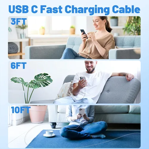 Vista 8 de Cable USB C a Lightning de 3/6/10 pies, [certificado Apple MFi], cable trenzado de carga rápida para iPhone, cable de carga tipo C para iPhone 14 13