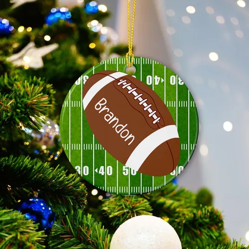 Vista 5 de Adornos personalizados de cerámica de fútbol americano, recuerdo de adorno de Navidad de jugador de fútbol americano, regalo para atletas