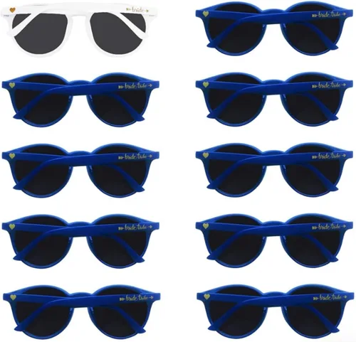 Vista 10 de LADY&HOME Gafas de sol de ojo de gato para despedida de soltera, suministros para dama de honor y despedida de soltera, 10 lentes de sol redondos