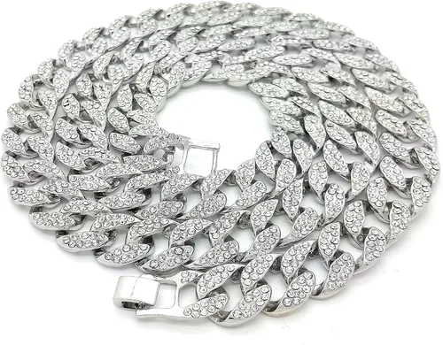 Vista 2 de Pirámide Jewelers - Gargantilla plateada y glaseada para hombre con diseño de hip hop, cadena de eslabones estilo CZ Miami y cubano, aleación