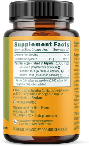 Vista 2 de Herb Pharm Cápsulas Triphala: USDA Organic Cleansing & Desintoxication Support & Digestive Health Support with Amla, Haritaki & Bibhitaki