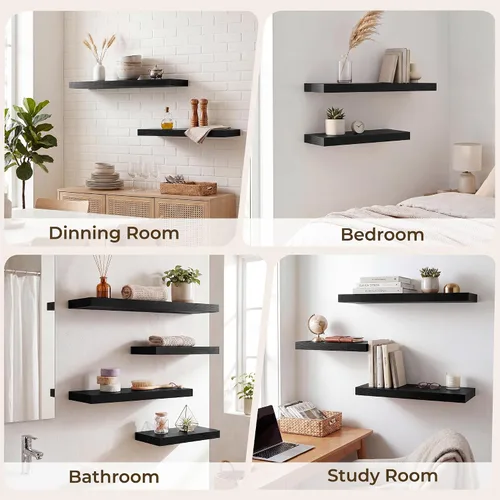Vista 7 de RICHFOCUS Estantes flotantes de 8 pulgadas para estantes cuadrados de pared para dormitorio, cocina, baño, estante flotante de madera rústica