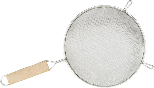 Vista 2 de Winco Colador, 8.0 in de diámetro, malla doble media, estaño, marrón