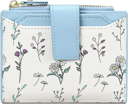 Vista 9 de Billeteras pequeñas para mujer, de cuero, plegable, con cremallera, con bolsillo con cremallera, lindo soporte para tarjetas de crédito, monedero