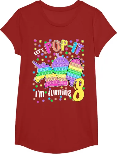 Vista 83 de Let's Pop-it I'm turning 8 Colorful 8th Birthday - Camiseta para niña, Negro