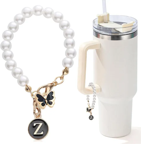 Vista 76 de Encanto de letra para Copa Stanley, accesorios de cadena de perlas, encantos de iniciales de Copa Stanley para asa, decoración de botella de agua