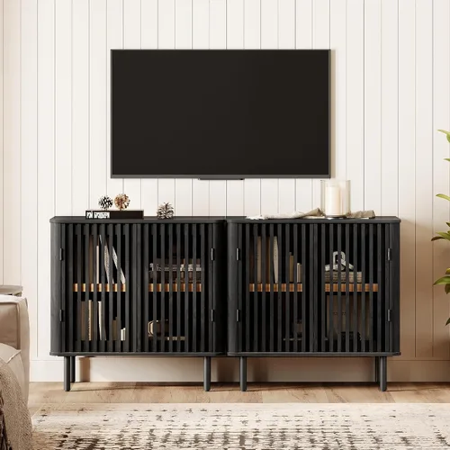 Vista 10 de WAMPAT 31.5" W Mid Century Modern TV Stand for Living Room, Bedroom, Black
