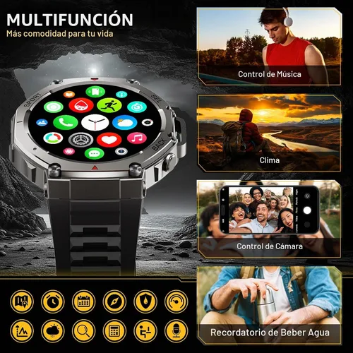 Vista 9 de Reloj inteligente militar para hombre, reloj inteligente con GPS integrado, 5 ATM, impermeable, 1.43 pulgadas, AMOLED, resistente, rastreador