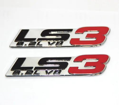 Vista 4 de Paquete de 2 emblemas de motor Yoaoo Chrome OEM LS3 de 6.2L V8, compatibles con un par, color azul cromado