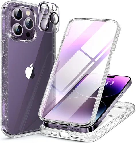 Vista 184 de Miracase - Funda magnética para iPhone 13 Pro Max de 6.7 pulgadas (compatible con MagSafe), transparente, completo, protector de pantalla de vidrio