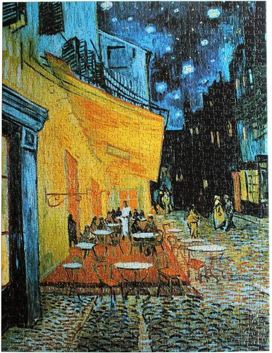 Vista 4 de Moruska Rompecabezas de 1000 piezas para adultos de Vincent Van Gogh con terraza de café en la noche Colección del museo Jigsaw Puzzle, obra