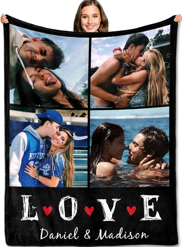 Vista 10 de Yofair - Manta personalizada con imagen y texto "I Love You" para aniversario, regalos, boda, mujeres, hombres, pareja, novio, novia, esposa y esposo