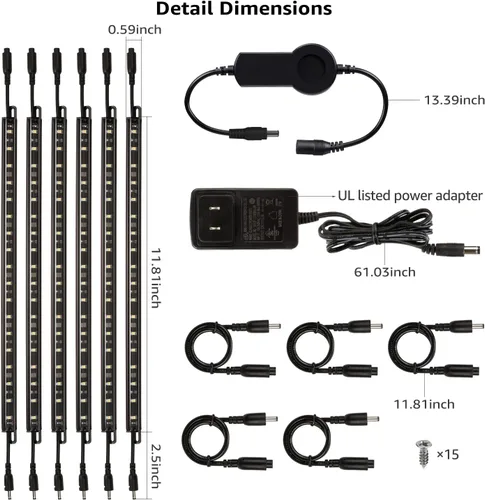 Vista 6 de TORCHSTAR Kit de iluminación LED inteligente con control de voz, (6) barras de luz enlazables regulables de 12 pulgadas, compatible con interruptor