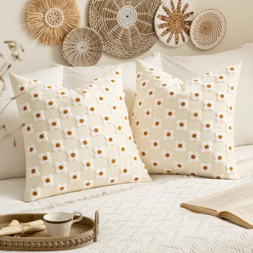 Vista 7 de EMEMA Juego de 2 fundas de cojín decorativas de jacquard, diseño de flores de sol, para sofá, cama, sala de estar, dormitorio, 16 x 16 pulgadas