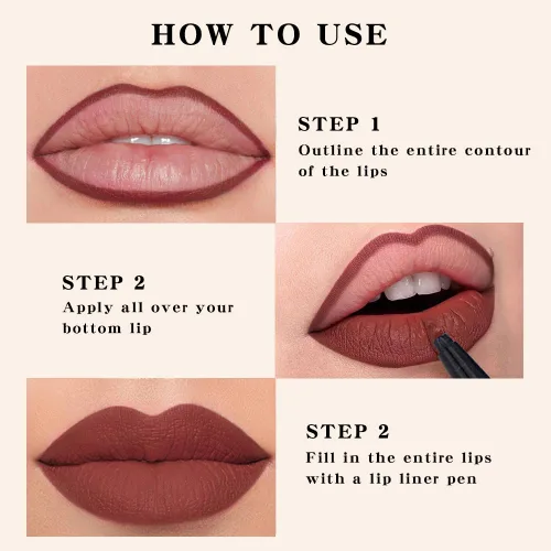 Vista 6 de evpct Lápiz Marcador de Línea de Labios Líquido de Larga Duración, Resistente al Agua, Rojo Oscuro Mate, Marcador de Línea de Labios y Lápiz Labial