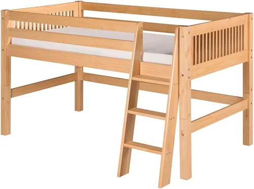 Vista 6 de Camaflexi Mission Style - Cama baja de madera maciza, tamaño individual, escalera en ángulo lateral, color blanco