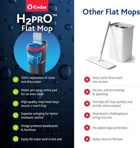 Vista 3 de O-Cedar H2prO Sistema de trapeador plano Herramienta de limpieza rápida Limpia con agua limpia Mopa de microfibra reutilizable y lavable a