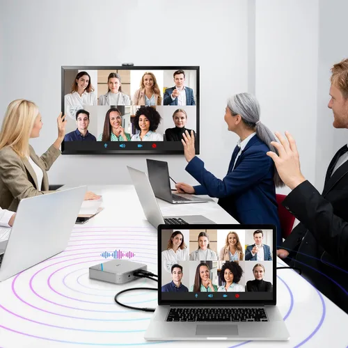 Vista 5 de AVLT USB-C altavoz Hub, micrófono de conferencia de sonido omnidireccional de 360° con carga PD de 85 W, transferencia de datos de 5 Gbps, salida