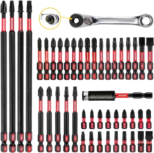 Vista 16 de GEINXURN Impact Tough - Juego de 23 brocas magnéticas mezcladas para destornillador, juego de puntas de destornillador de acero de aleación S2 con 1