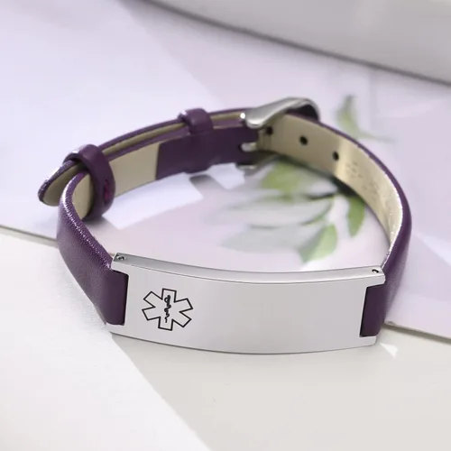 Vista 70 de MPRAINBOW Pulsera de alerta médica personalizada para mujer, correa de reloj de cuero genuino, grabado de doble cara, diabetes, epilepsia, joyería