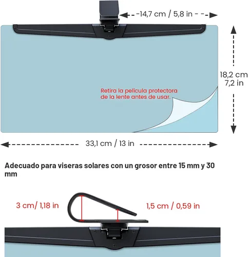 Vista 5 de Extensor de visera solar Veharvim para automóviles, extensor de visera de coche polarizado bloqueador solar UV400, extensión de visera ajustable