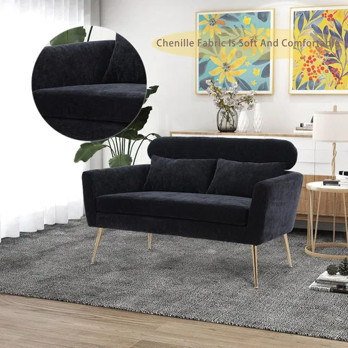 Vista 6 de Sofá biplaza para espacios pequeños, sofá moderno de 51 pulgadas para parejas con 2 almohadas, sofá de terciopelo para oficina, sofá futón, mini