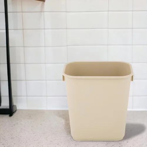 Vista 6 de Cubo de basura rectangular beige de 10 galones para restaurante, papelera comercial, papelera de plástico para oficina, cubo de basura para baño