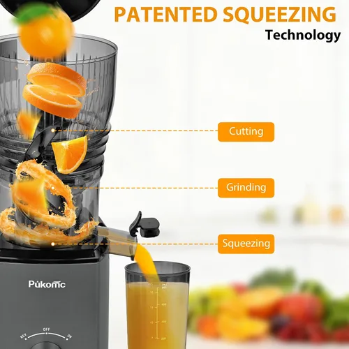 Vista 5 de Pukomc Exprimidor de prensa en frío, canal de alimentación de 5.8 pulgadas de ancho para frutas y verduras enteras - 1.8L Capacidad 300W Exprimidor