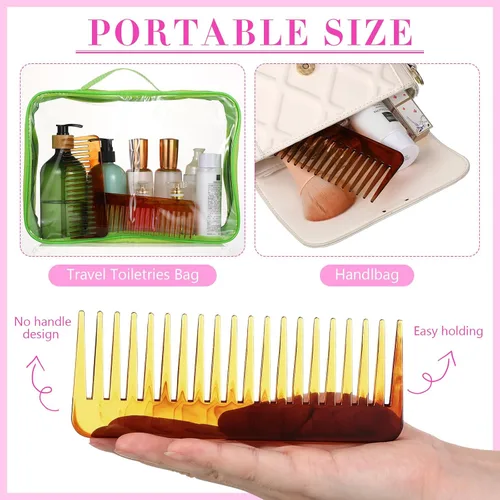 Vista 2 de Patelai Peine de dientes anchos, peine desenredante grande para cabello rizado, húmedo y seco, sin mango, accesorios desenredantes (ámbar)