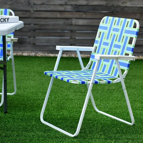 Vista 2 de COSTWAY 6pcs silla de playa plegable camping césped cincha silla ligera 1 posición (azul)
