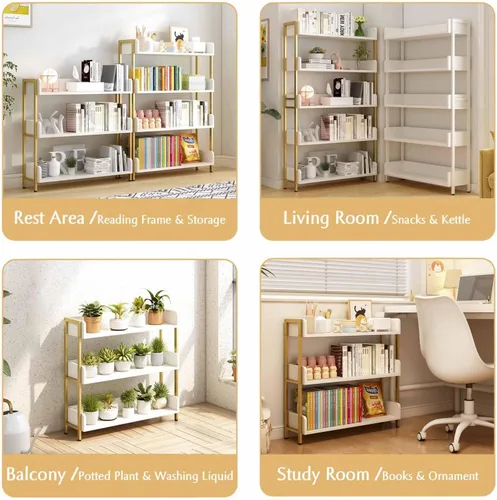 Vista 6 de Estantería de Libros Abierta y Amplia - Moderna Estantería de Libros de Exhibición de Pie de 3 Niveles con Paneles de Tres Lados para Hogar y Blanco